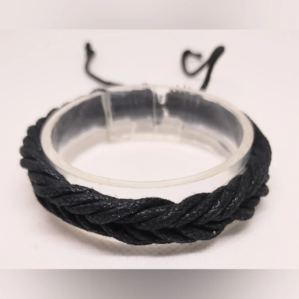 Men's Bracelet Leather Braided Black New f45
